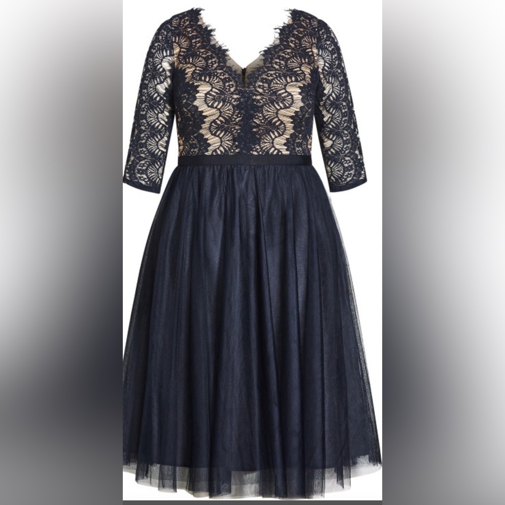 NEW w/ Tags! City Chic Beauty Elbow Sleeve Navy Dress - Womens 16